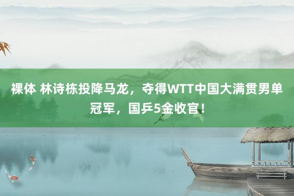 裸体 林诗栋投降马龙，夺得WTT中国大满贯男单冠军，国乒5金收官！