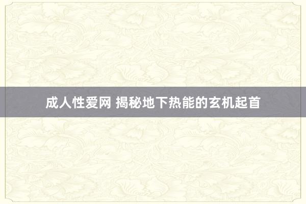 成人性爱网 揭秘地下热能的玄机起首