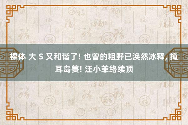 裸体 大 S 又和谐了! 也曾的粗野已涣然冰释， 掩耳岛箦! 汪小菲络续顶