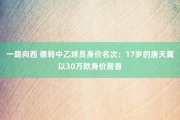 一路向西 德转中乙球员身价名次：17岁的唐天翼以30万欧身价居首