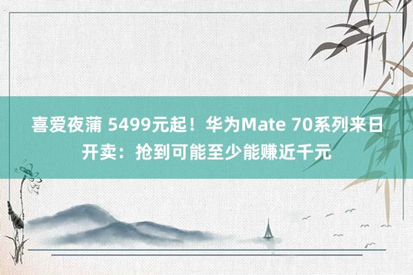 喜爱夜蒲 5499元起！华为Mate 70系列来日开卖：抢到可能至少能赚近千元